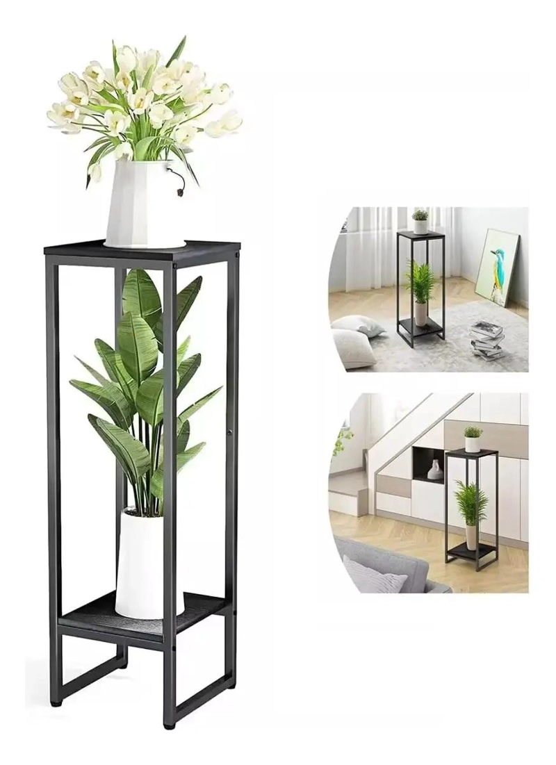 MACETERO DE DOS NIVELES CON PEDESTAL NEGRO DE 73 CM - 1