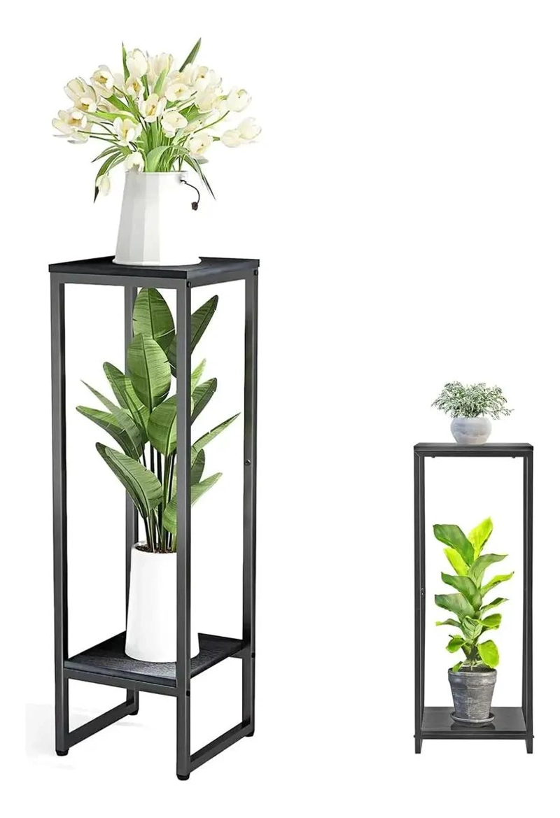 MACETERO DE DOS NIVELES CON PEDESTAL NEGRO DE 73 CM - 10
