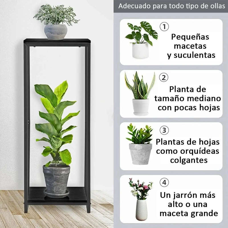 MACETERO DE DOS NIVELES CON PEDESTAL NEGRO DE 73 CM - 4
