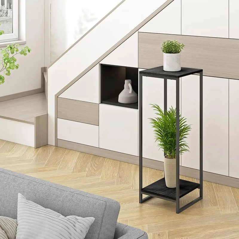 MACETERO DE DOS NIVELES CON PEDESTAL NEGRO DE 73 CM - 7