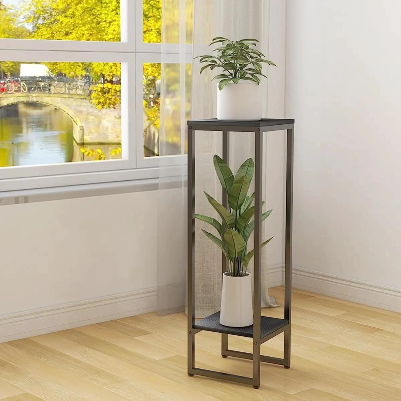 MACETERO DE DOS NIVELES CON PEDESTAL NEGRO DE 73 CM - 8