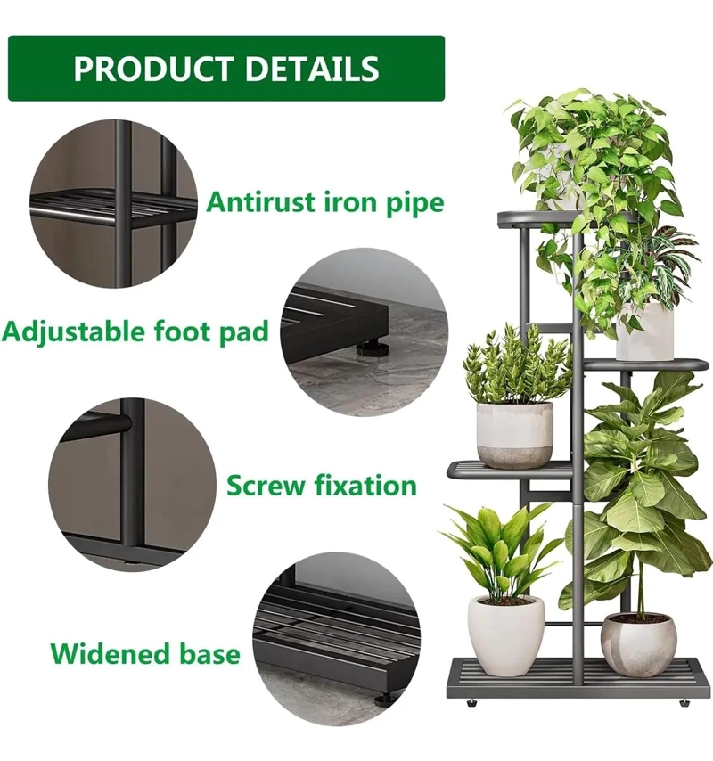 SOPORTE METALICO PARA 5 MACETAS CON 4 NIVELES Y DISEÑO RESISTENTE - 4