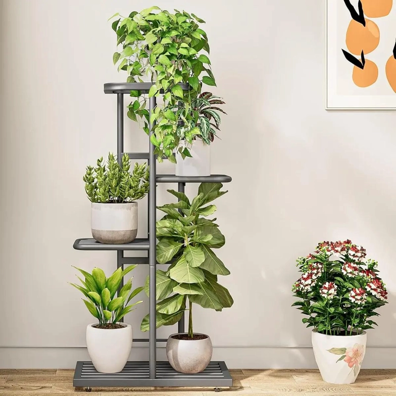 SOPORTE METALICO PARA 5 MACETAS CON 4 NIVELES Y DISEÑO RESISTENTE - 5