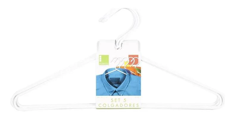 SET DE 5 COLGADORES DE PLASTICO BLANCO PARA ROPA - 1