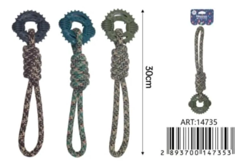 MORDEDOR DENTAL CON CUERDA Y ANILLO PARA PERROS 30CM - 3
