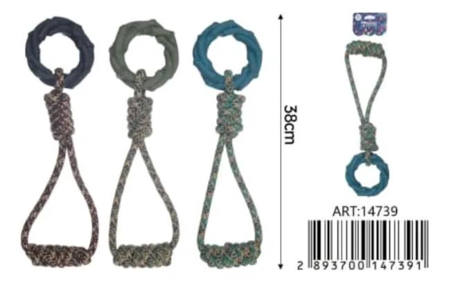 JUGUETE MORDEDOR RESISTENTE CON CUERDA Y ARGOLLA PARA PERROS - 3
