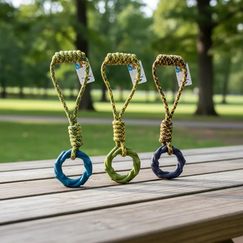 JUGUETE MORDEDOR RESISTENTE CON CUERDA Y ARGOLLA PARA PERROS - 4