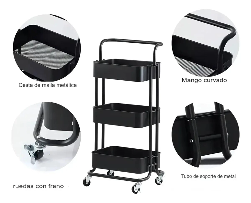 CARRITO ORGANIZADOR DE ALMACENAMIENTO MOVIL DE 3 NIVELES - 5