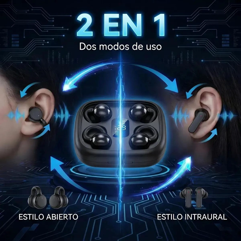 AUDIFONOS BLUETOOTH 2 EN 1 CON DISEÑO IMPERMEABLE Y DUAL - 2