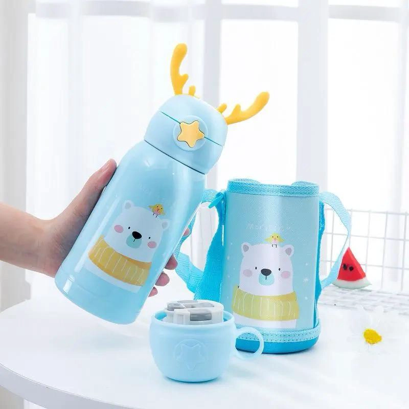 TERMO INFANTIL KAWAII 500ML CON CORREA Y FUNDA PROTECTORA - 2