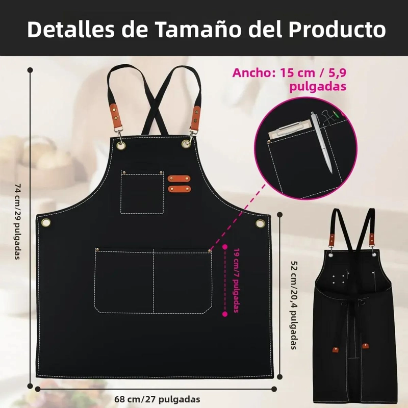 DELANTAL DE COCINA AJUSTABLE CON BOLSILLOS PARA PARRILLA - 2