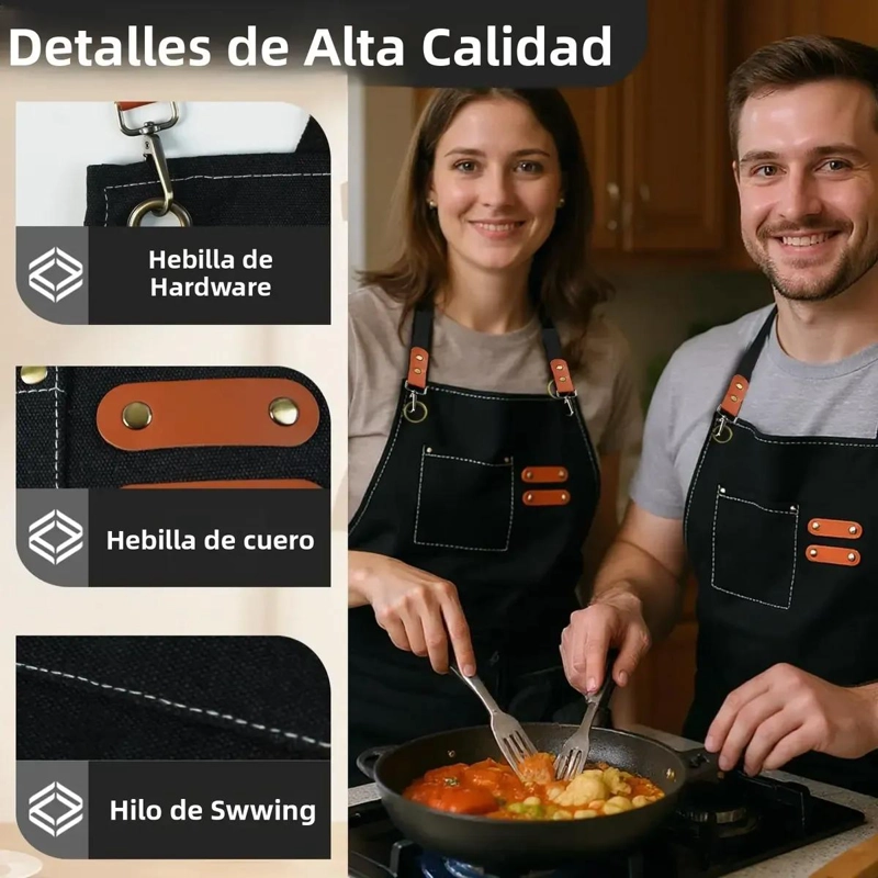 DELANTAL DE COCINA AJUSTABLE CON BOLSILLOS PARA PARRILLA - 5