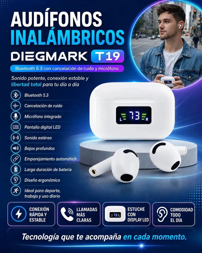 AUDIFONOS INALAMBRICOS TWS CON BLUETOOTH 5.3 Y CANCELACION DE RUIDO - 1