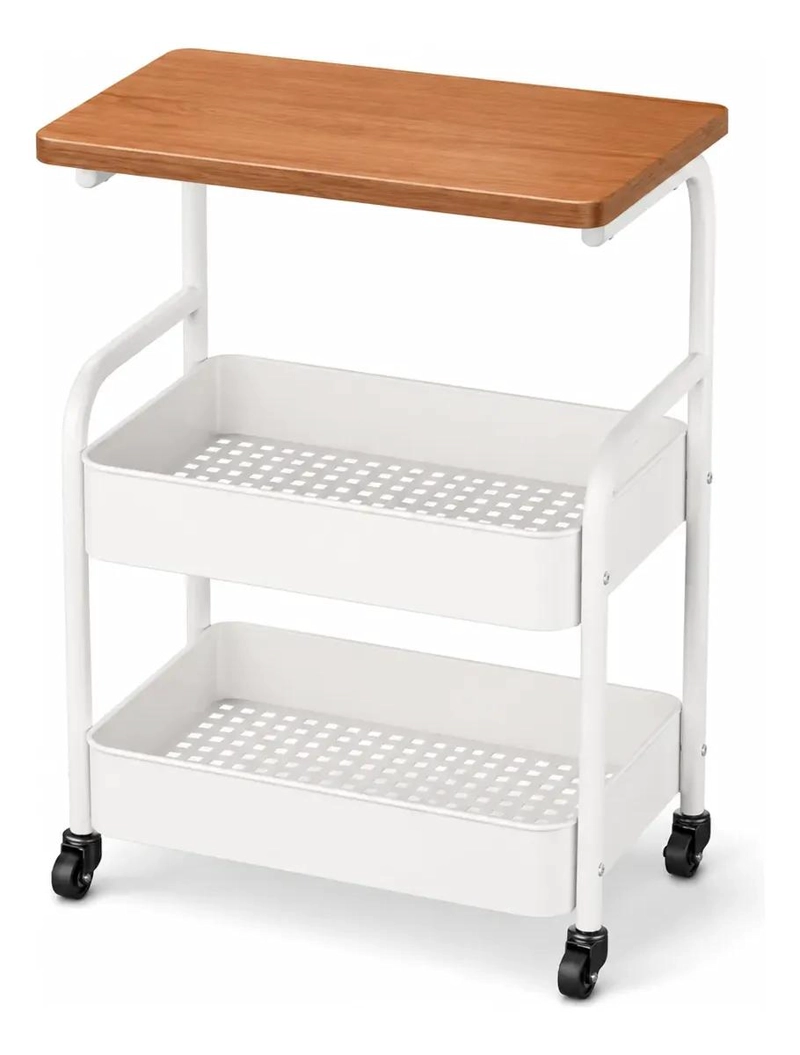 CARRITO ORGANIZADOR METALICO DE 2 NIVELES CON MESA DE MADERA - 1