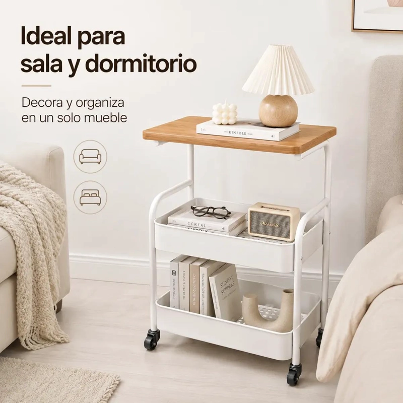 CARRITO ORGANIZADOR METALICO DE 2 NIVELES CON MESA DE MADERA - 6