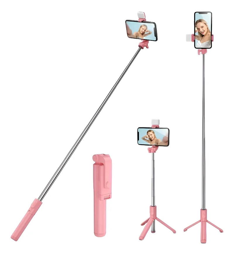 PALO SELFIE Y TRIPODE INALAMBRICO BLUETOOTH ROSA Y NEGRO - 3