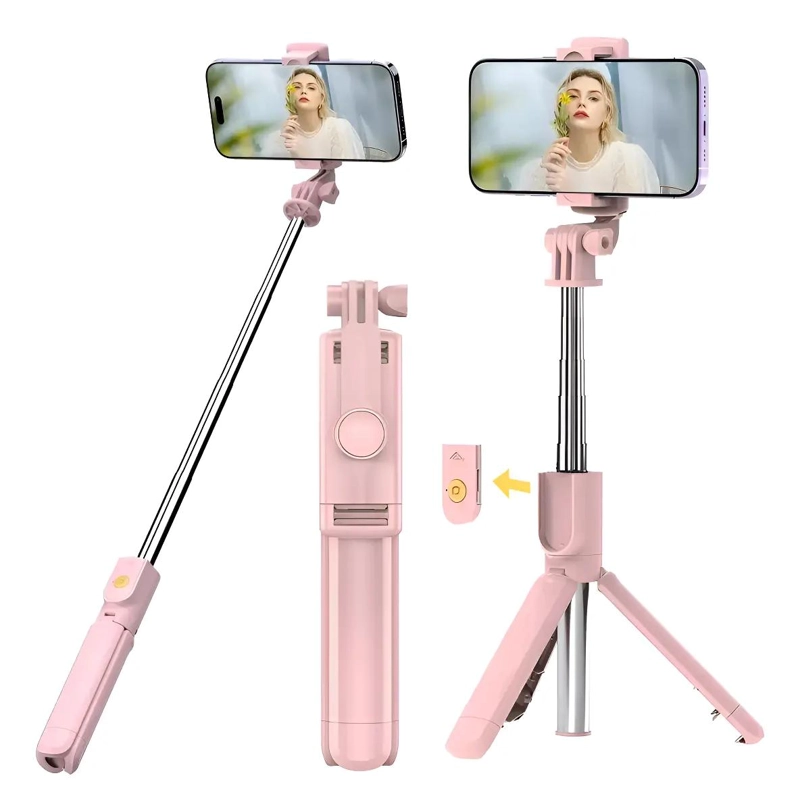 PALO SELFIE Y TRIPODE INALAMBRICO BLUETOOTH ROSA Y NEGRO - 4