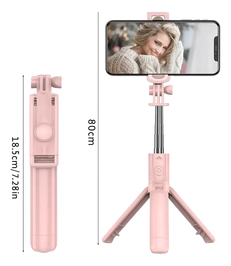 PALO SELFIE Y TRIPODE INALAMBRICO BLUETOOTH ROSA Y NEGRO - 5