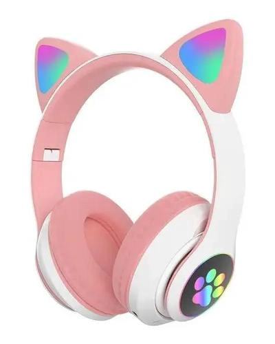 AURICULARES INALAMBRICOS BLUETOOTH CON DISEÑO DE OREJAS DE GATO ROSA - 1
