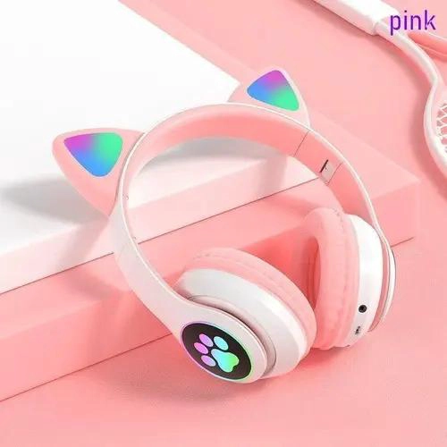 AURICULARES INALAMBRICOS BLUETOOTH CON DISEÑO DE OREJAS DE GATO ROSA - 2