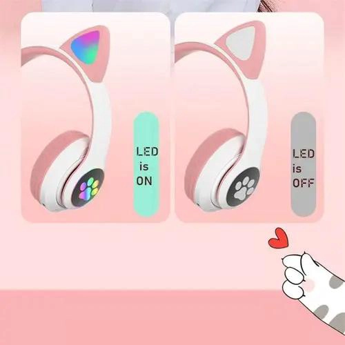 AURICULARES INALAMBRICOS BLUETOOTH CON DISEÑO DE OREJAS DE GATO ROSA - 3