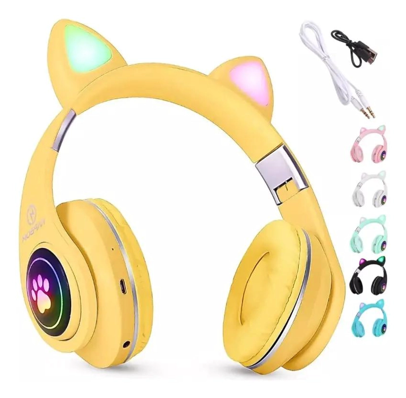 AURICULARES INALAMBRICOS BLUETOOTH CON DISEÑO DE OREJAS DE GATO ROSA - 5