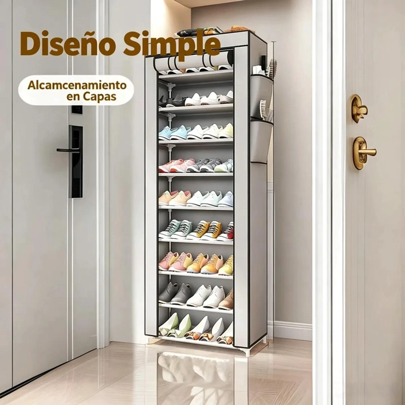 ZAPATERO DE 8 NIVELES CON CUBIERTA ANTIPOLVO Y BOLSILLO LATERAL - 3