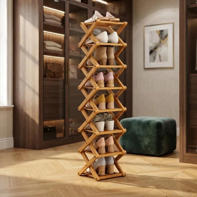 ZAPATERO ORGANIZADOR DE BAMBU VERTICAL DE 8 NIVELES - 1