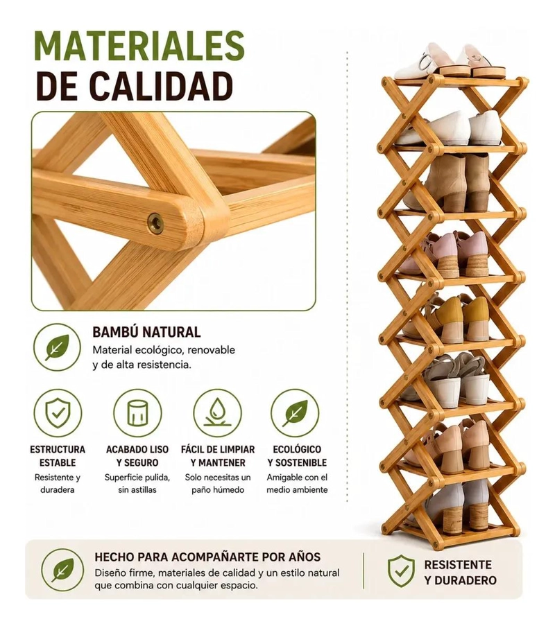 ZAPATERO ORGANIZADOR DE BAMBU VERTICAL DE 8 NIVELES - 6