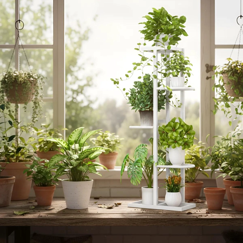 SOPORTE METALICO VERTICAL PARA 6 MACETAS EN JARDIN O BALCON - 10