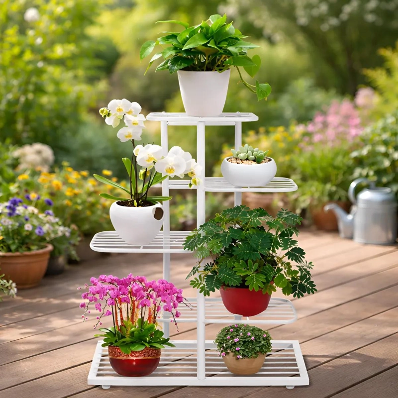 SOPORTE METALICO VERTICAL PARA 6 MACETAS EN JARDIN O BALCON - 2