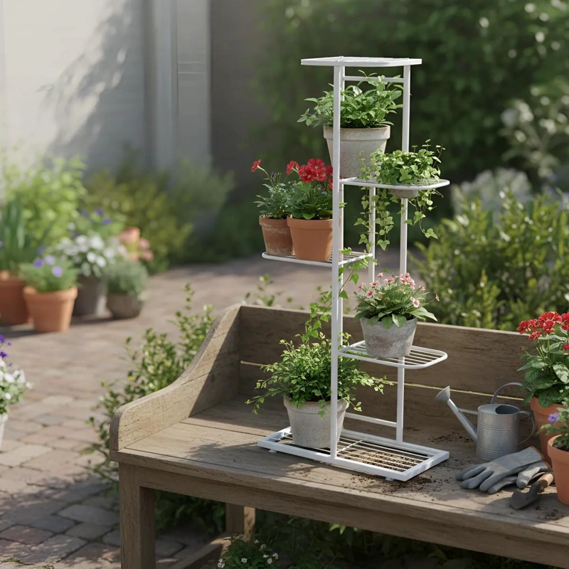 SOPORTE METALICO VERTICAL PARA 6 MACETAS EN JARDIN O BALCON - 3