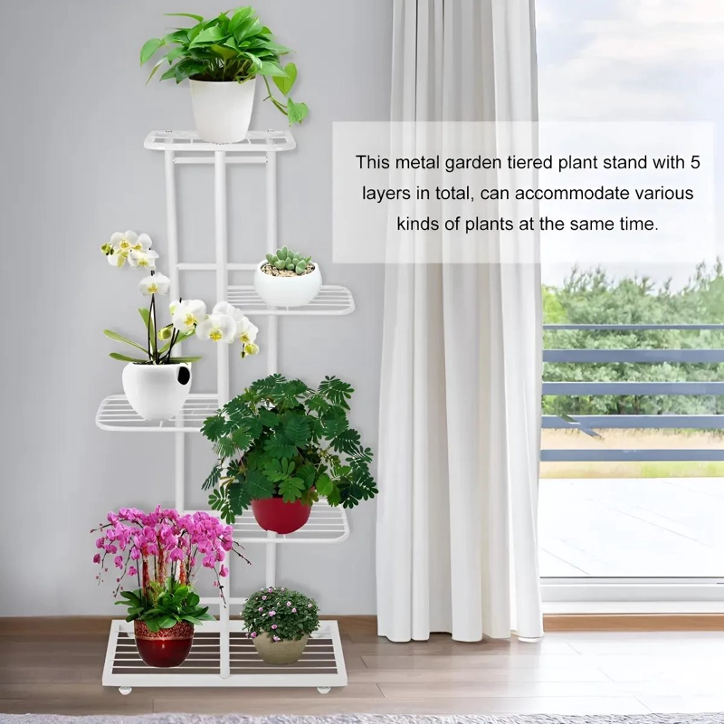 SOPORTE METALICO VERTICAL PARA 6 MACETAS EN JARDIN O BALCON - 8