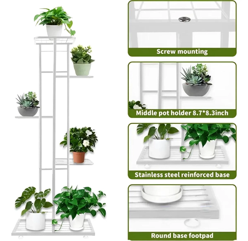 SOPORTE METALICO VERTICAL PARA 6 MACETAS EN JARDIN O BALCON - 9