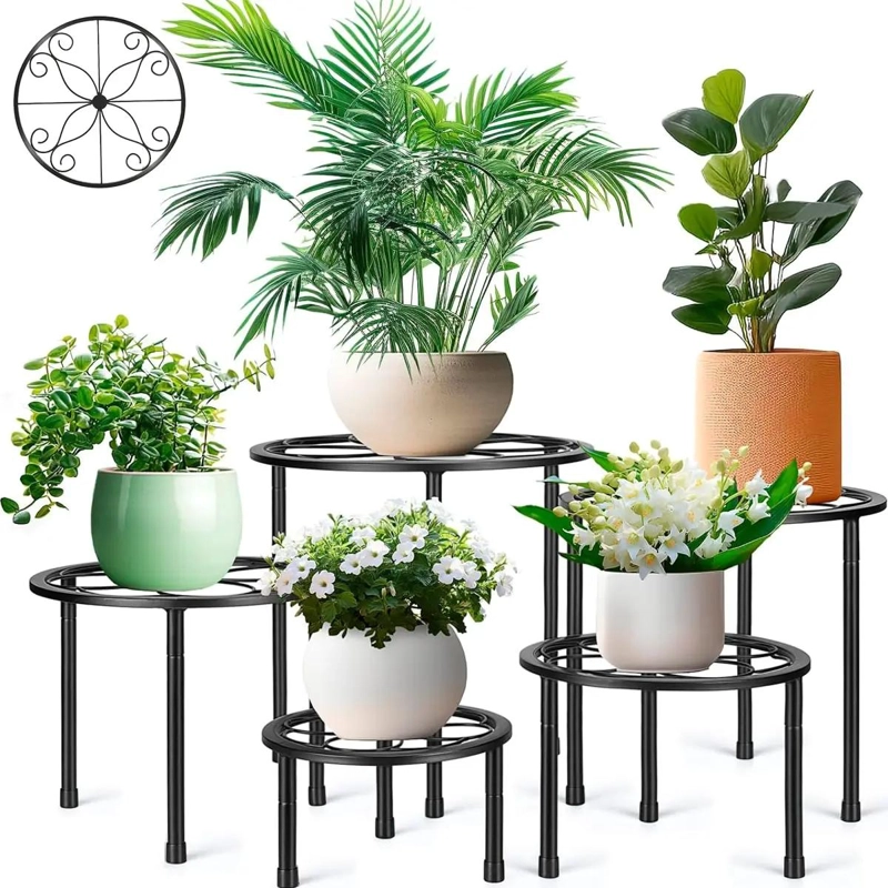 JUEGO DE 5 BASES METALICAS PARA MACETAS DE JARDIN Y HOGAR - 1