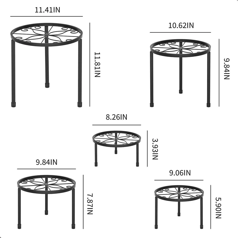 JUEGO DE 5 BASES METALICAS PARA MACETAS DE JARDIN Y HOGAR - 2
