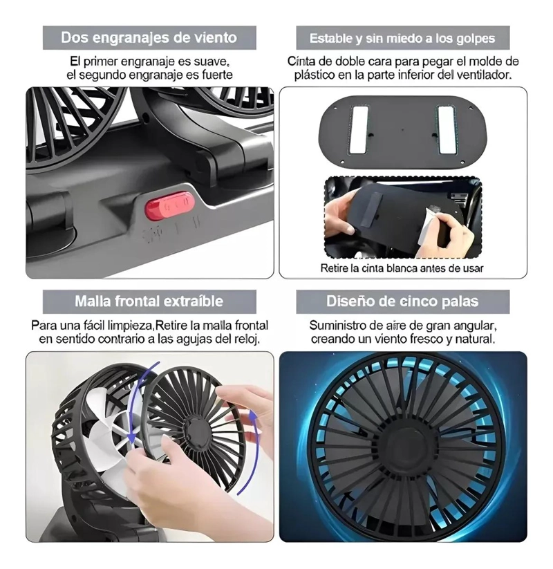 VENTILADOR DE ESCRITORIO USB DOBLE CABEZAL GIRATORIO 360 GRADOS - 3