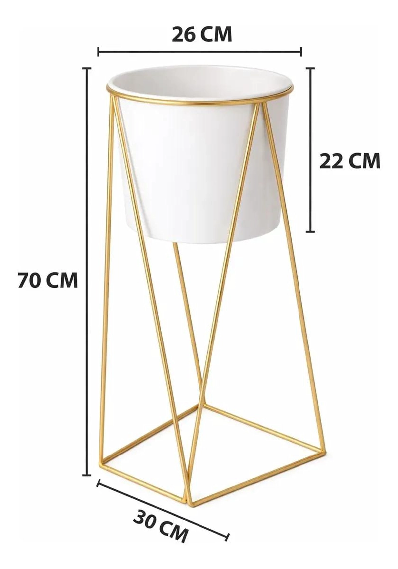 MACETERO ALTO BLANCO CON SOPORTE DORADO PARA DECORACION MODERNA - 4