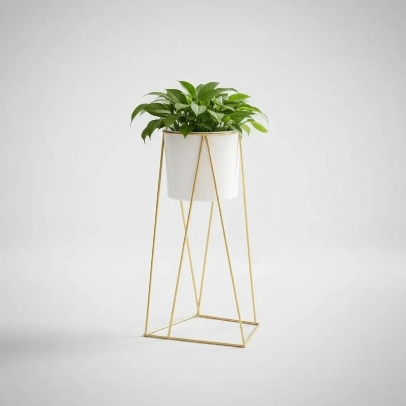 MACETERO ALTO BLANCO CON SOPORTE DORADO PARA DECORACION MODERNA - 8