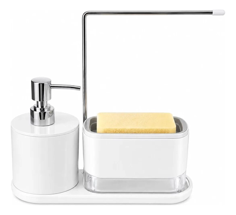 DISPENSADOR DE JABON Y PORTA ESPONJA PARA COCINA BLANCO - 1