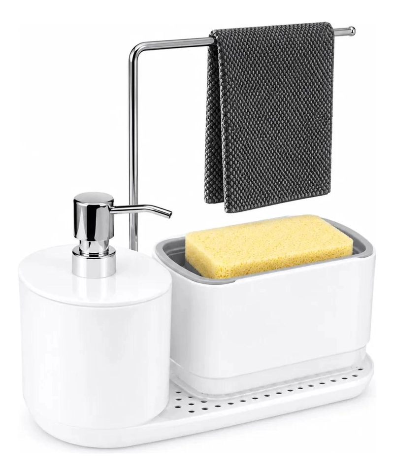 DISPENSADOR DE JABON Y PORTA ESPONJA PARA COCINA BLANCO - 3