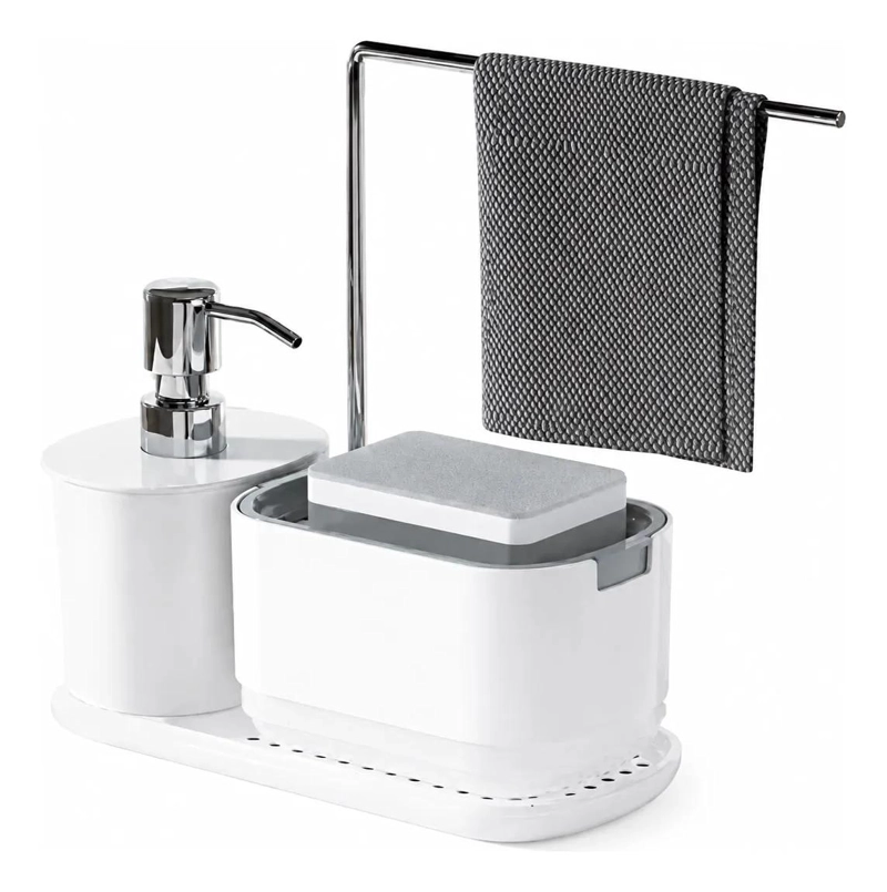 DISPENSADOR DE JABON Y PORTA ESPONJA PARA COCINA BLANCO - 4