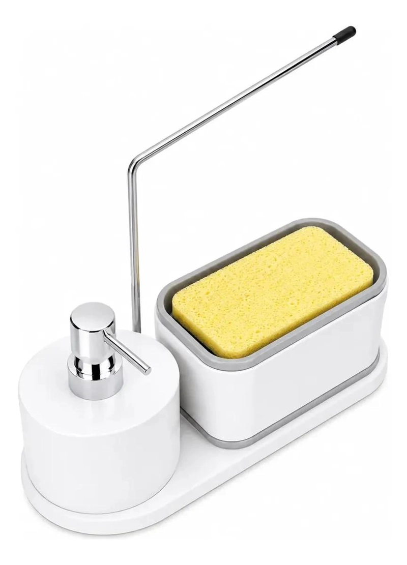 DISPENSADOR DE JABON Y PORTA ESPONJA PARA COCINA BLANCO - 5
