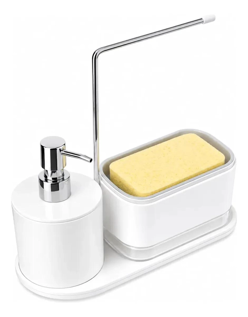 DISPENSADOR DE JABON Y PORTA ESPONJA PARA COCINA BLANCO - 8