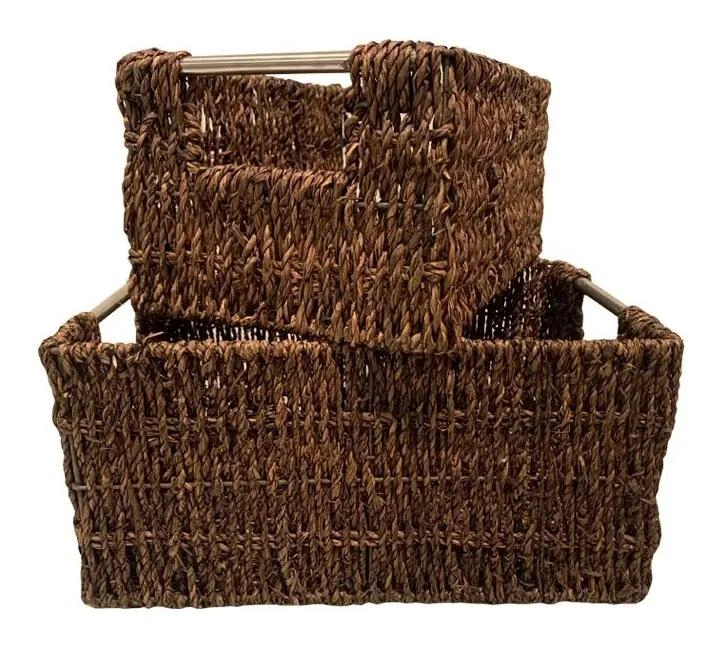 SET DE 2 CANASTOS RECTANGULARES DE SEAGRASS PARA ORGANIZAR - 1