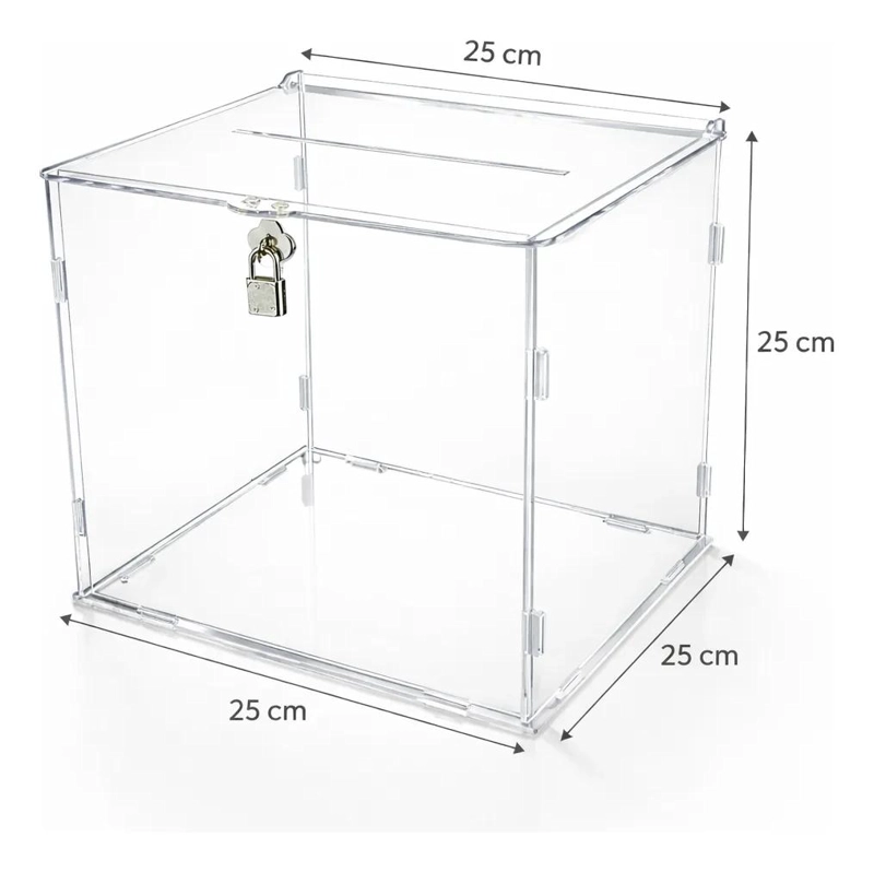 CAJA ACRILICA TRANSPARENTE ARMABLE PARA EVENTOS Y DONACIONES 25X25X25 CM - 2