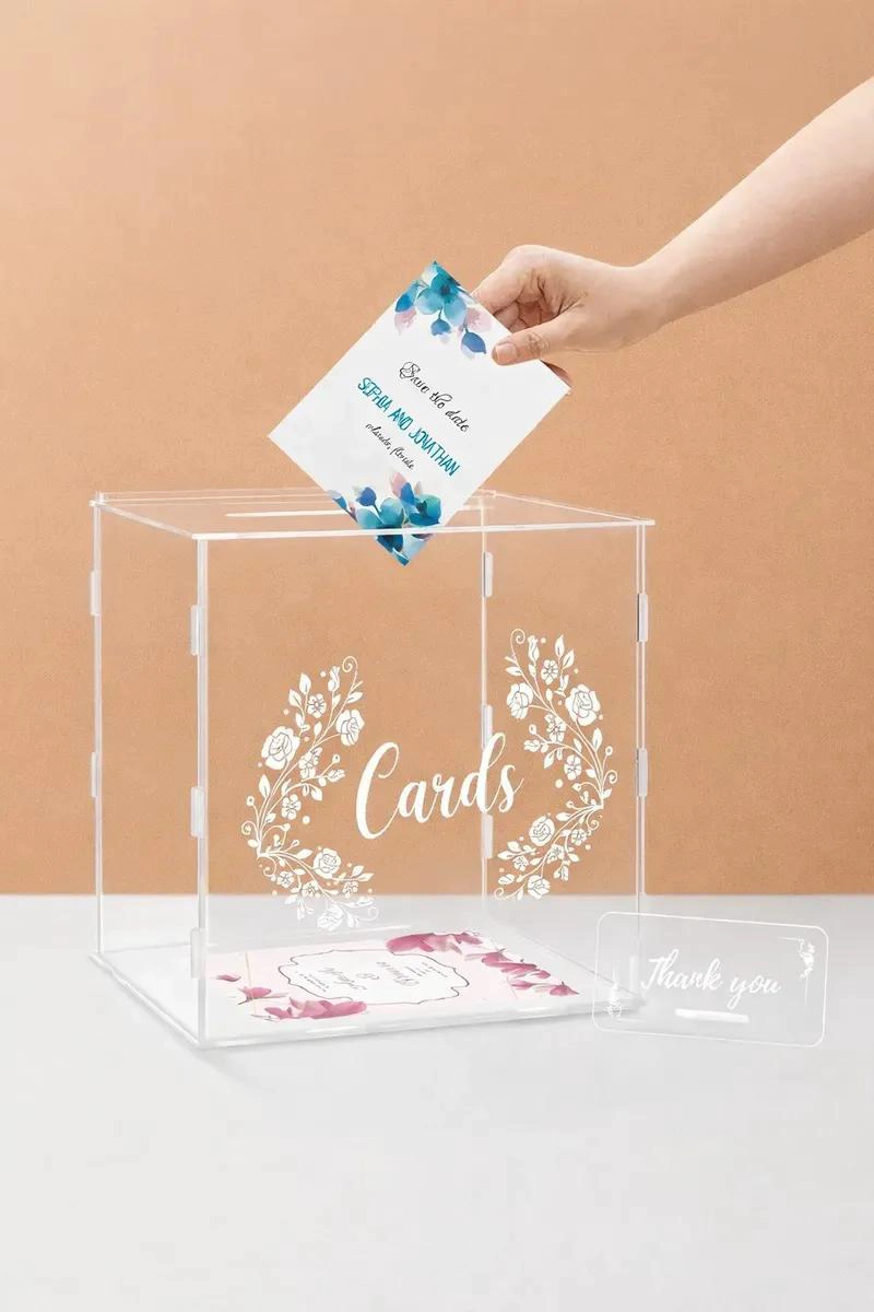 CAJA ACRILICA TRANSPARENTE ARMABLE PARA EVENTOS Y DONACIONES 25X25X25 CM - 4