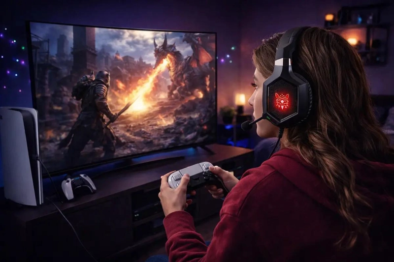 AUDIFONOS GAMING CON MICROFONO Y LUZ RGB PARA PC Y CONSOLAS - 2