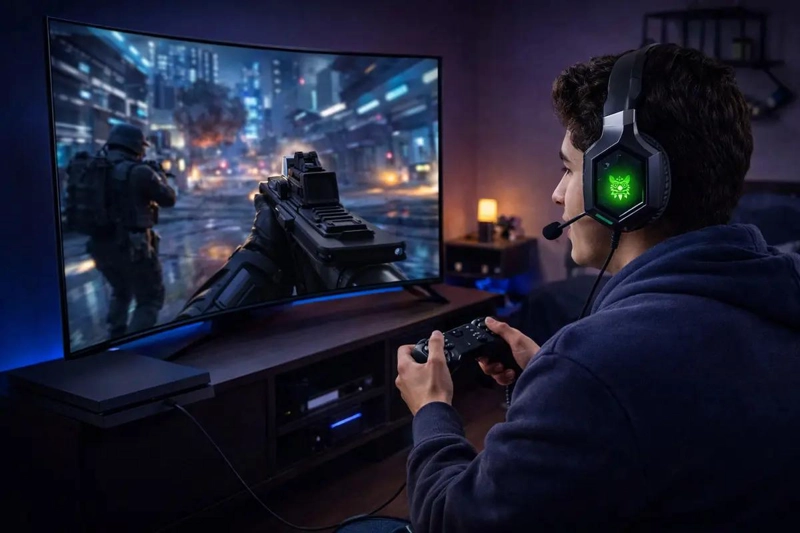 AUDIFONOS GAMING CON MICROFONO Y LUZ RGB PARA PC Y CONSOLAS - 4