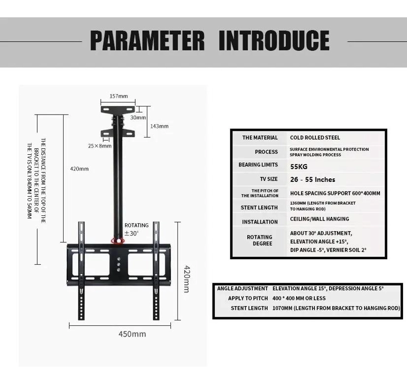 SOPORTE DE TECHO AJUSTABLE PARA TELEVISORES DE 26 A 55 PULGADAS - 3